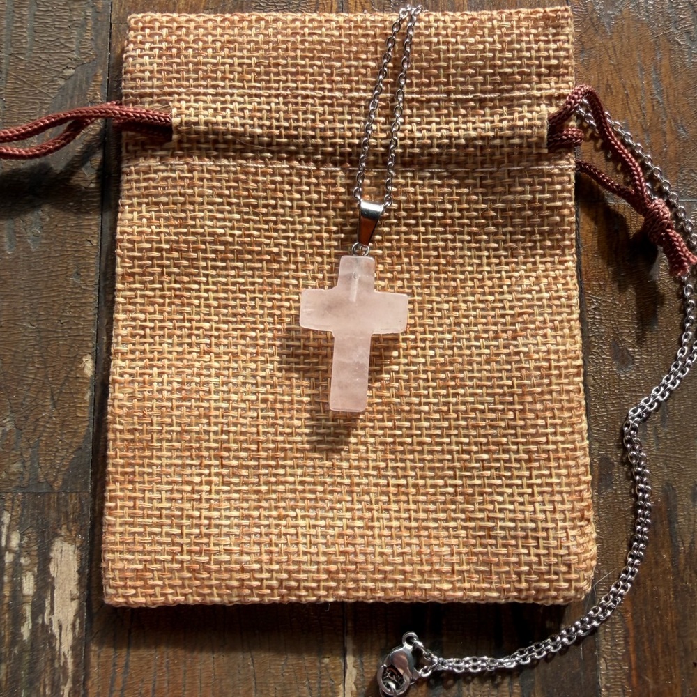 Rose Quartz Cross Necklace Rose Quartz Necklace Genuine Crystal Necklace